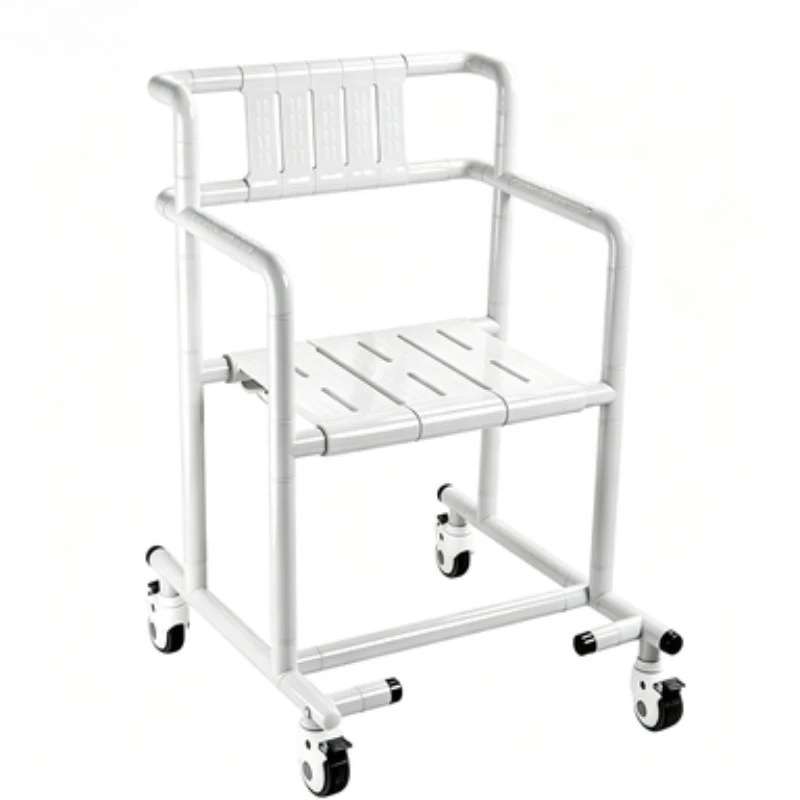 Wheeled Bathroom Chair with Sturdy Handrails Dual Shower  Toilet Use for Seniors Safe Home Bathroom Care