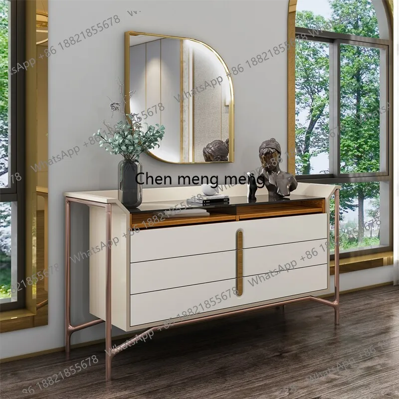 Italian minimalist bedroom TV cabinet post-modern light luxury contrasting color storage locker