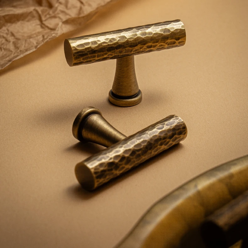 Hand-hammered antique brass cabinet handle 8