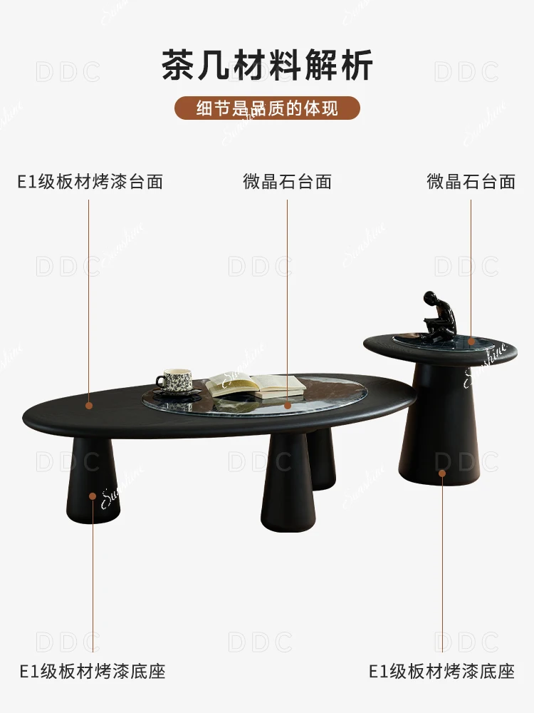 Italian minimalist microcrystalline stone coffee table combination living room high-end black lacquer baking countertop