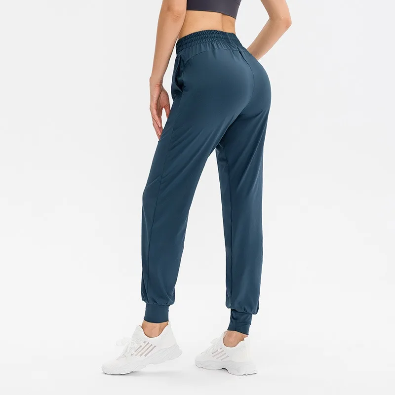 Women Drawstring Running Sweatpants Loose Fit Fitness Joggers Side Pockets Stretch Elastic Waist Yoga Pants