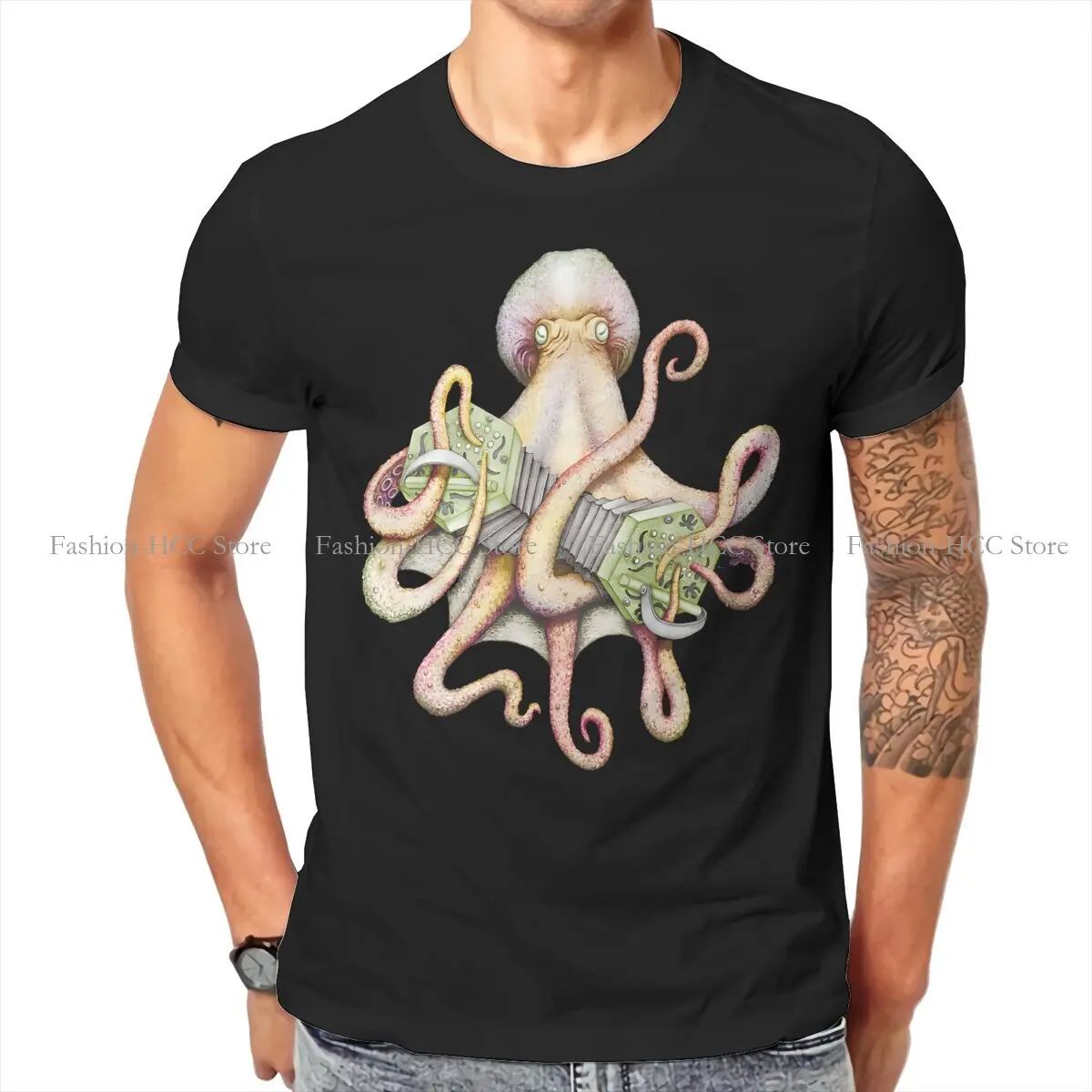 Octopus TShirt for Men Topu The Big Squeeze On Black Soft Casual Tee T Shirt High Quality New Design Fluffy