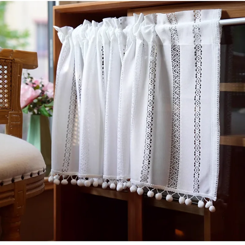 Modern white lace curtains kitchen short curtains half curtains door curtains sunshade gauze curtains no punching gauze curtains