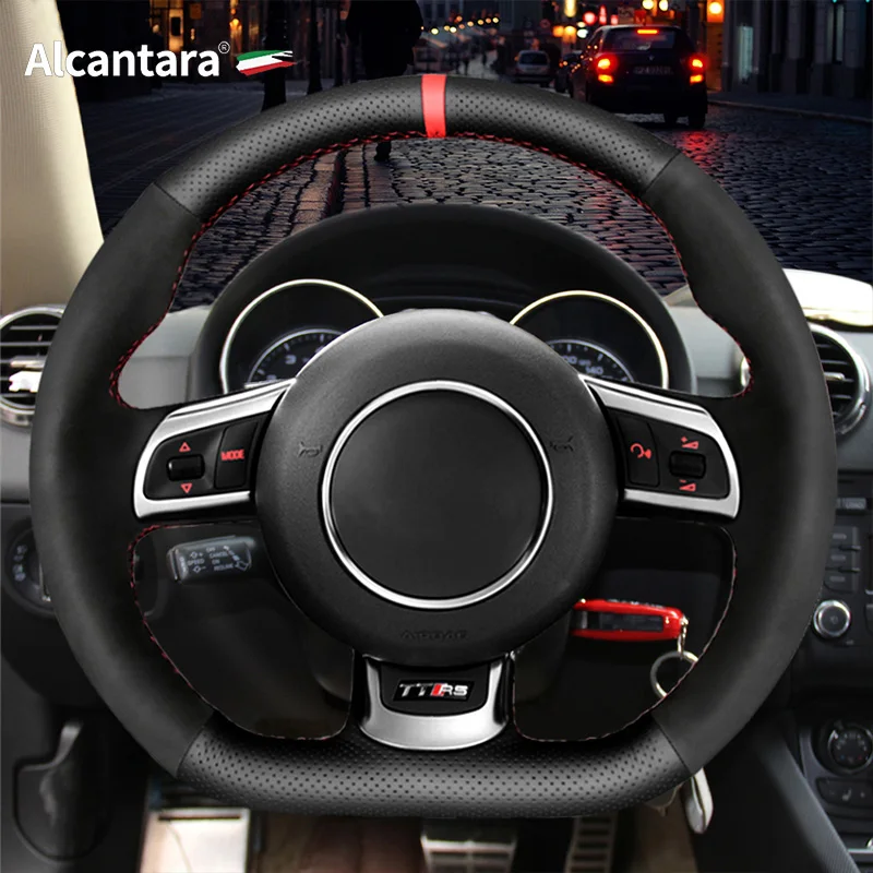 Alcantara Nappa Leather Car Steering Wheel Cover for Audi TT RS (8J) 2009-2014 RS 3 (8P) Sportback 2011-2013 RS 6 (C6) Avant