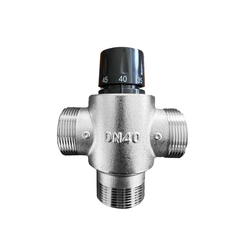 Large Diameter DN32  DN40 Hot & Cold Thermostatic Mixing Valve Three Way Water Valve Brass Material 16bar Pressure 110C Max Temp