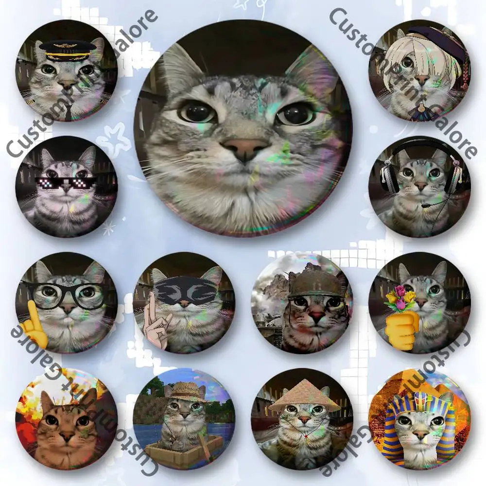 

Stare Cat Memes Badges 58 44 32 75 25 mm Enamel Pin Tinplate Round Brooch Cosplay Nijigen Otaku Culture