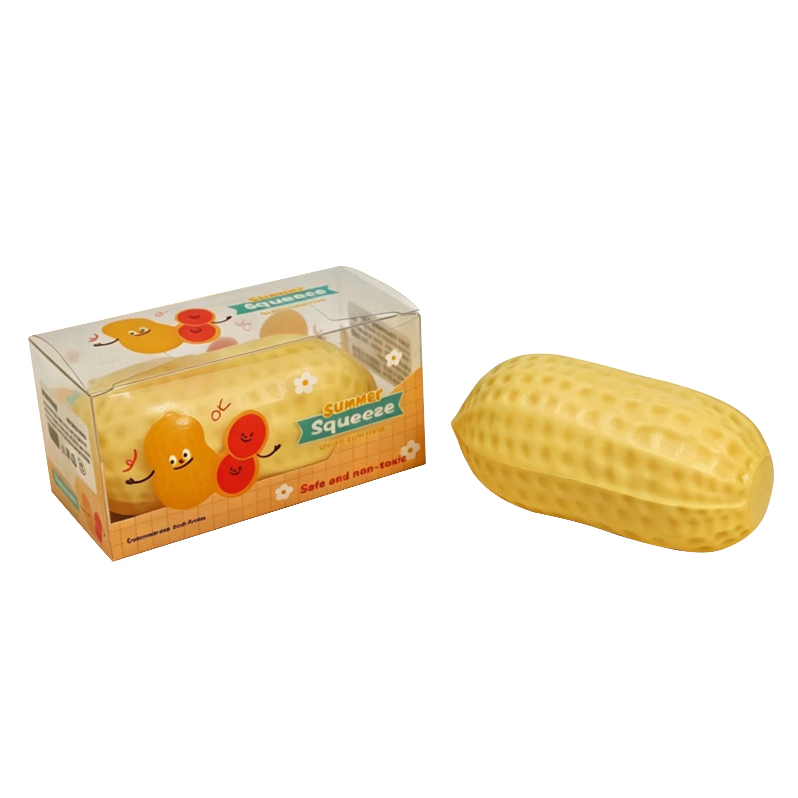 Soft Peanut Squeeze Stress Ball TPR Sensory Fidget Toy with Filling Beads Crackling Sound for Adults