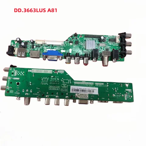 DD3663LUA.A81.2.PA  Universal LCD Driver Board Support DVB-T2  ISDB-T TV Board+7 Key Switch+IR+4 Lamp Inverter+LVDS 3663
