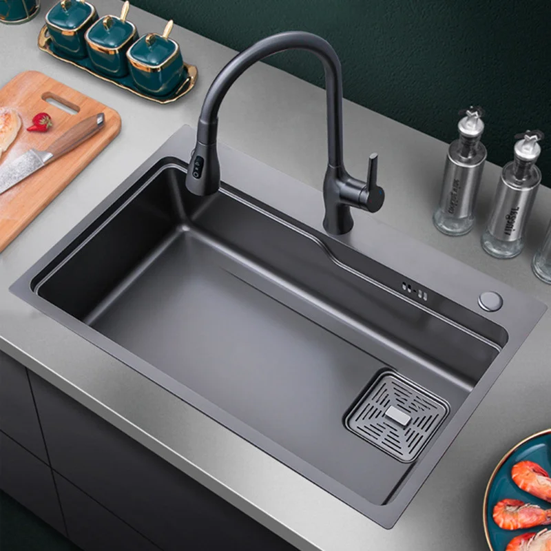 Multifunction Black Undermount Modern  Kitchen Sink Set with 2 Modes Pull Out Faucet  Modern Pull Out Kitchen Sink