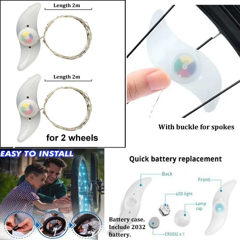 LED Bike Wheel Light, Night Cycling, IP65 Waterproof, 3 Lighting Modes, Universal Fit, Riding-Safe, Battery-Powered