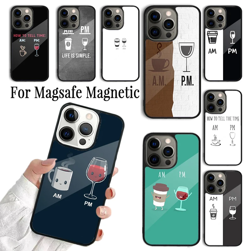 

Coque Phone Case For iPhone 16 15 14 13 12 Mini 11 Pro Max Plus Magsafe Magnetic Wireless Charging Cover Coffee Wine Cup
