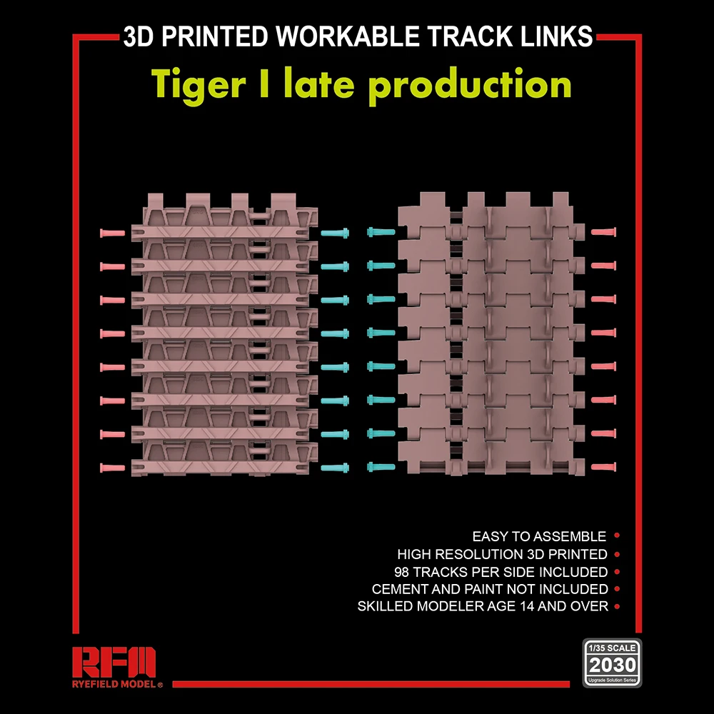 

[Ryefield Model] RFM RM-2030 1/35 Tiger I Late Production 3D Printed Workable Track Links