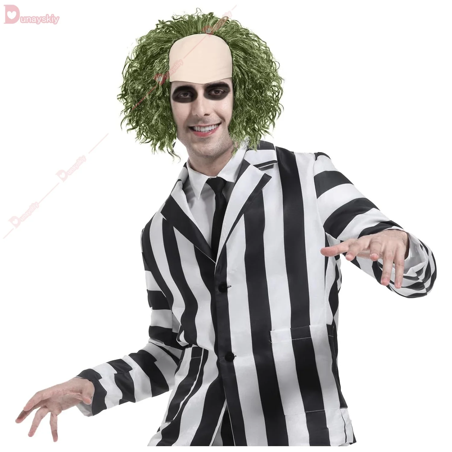 CosplayHalloween Beetle2Juicee شعر مستعار تأثيري شعر مستعار أخضر مع قبعة أصلع كرنفال مهرج الأخضر شعر مستعار هالوين حفلة تأثيري الدعامة