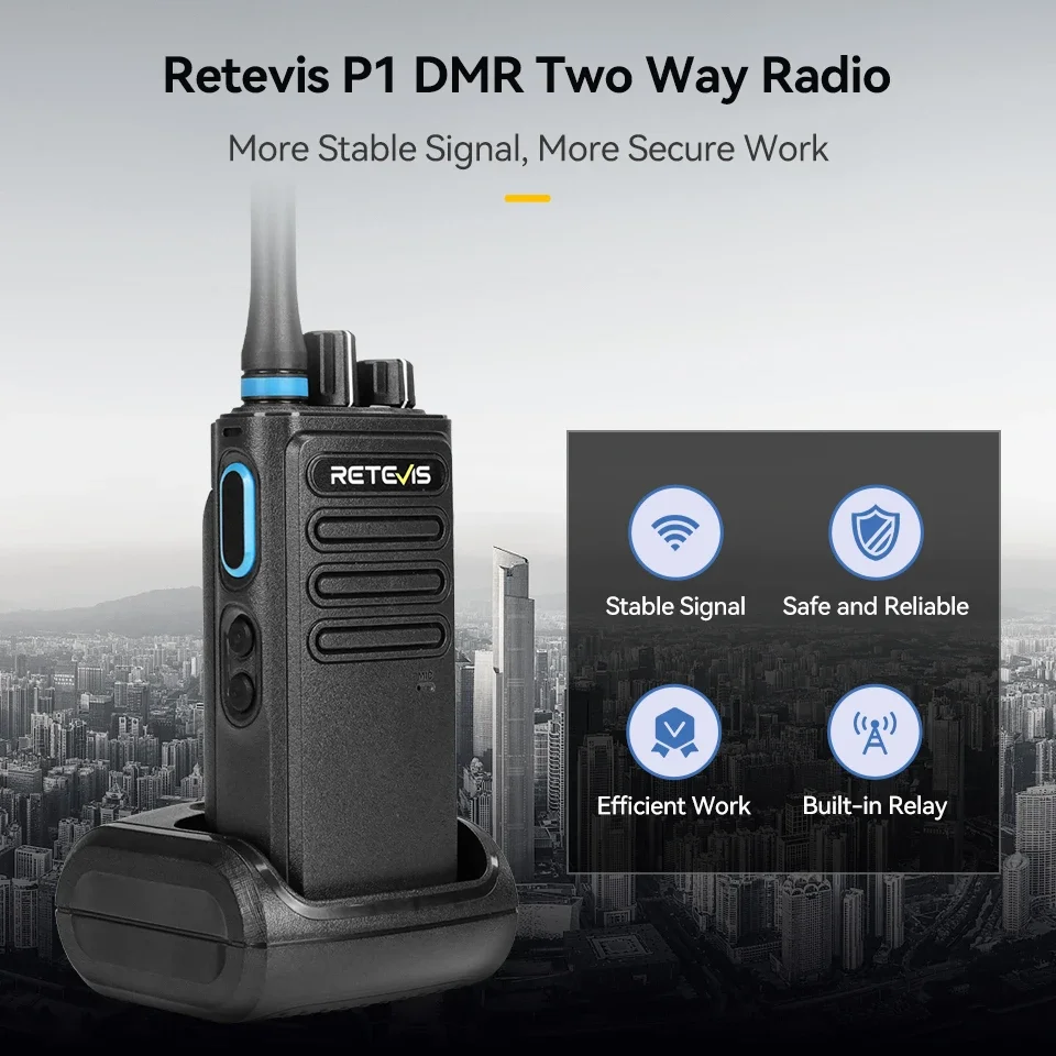 Radiotelefon Retevis P1 DMR Dalekiego Zasięgu Komunikacja Radiowa UHF z AES256 VOX 2500 mAh Radio Dwukierunkowe do Komunikacji Grupowej