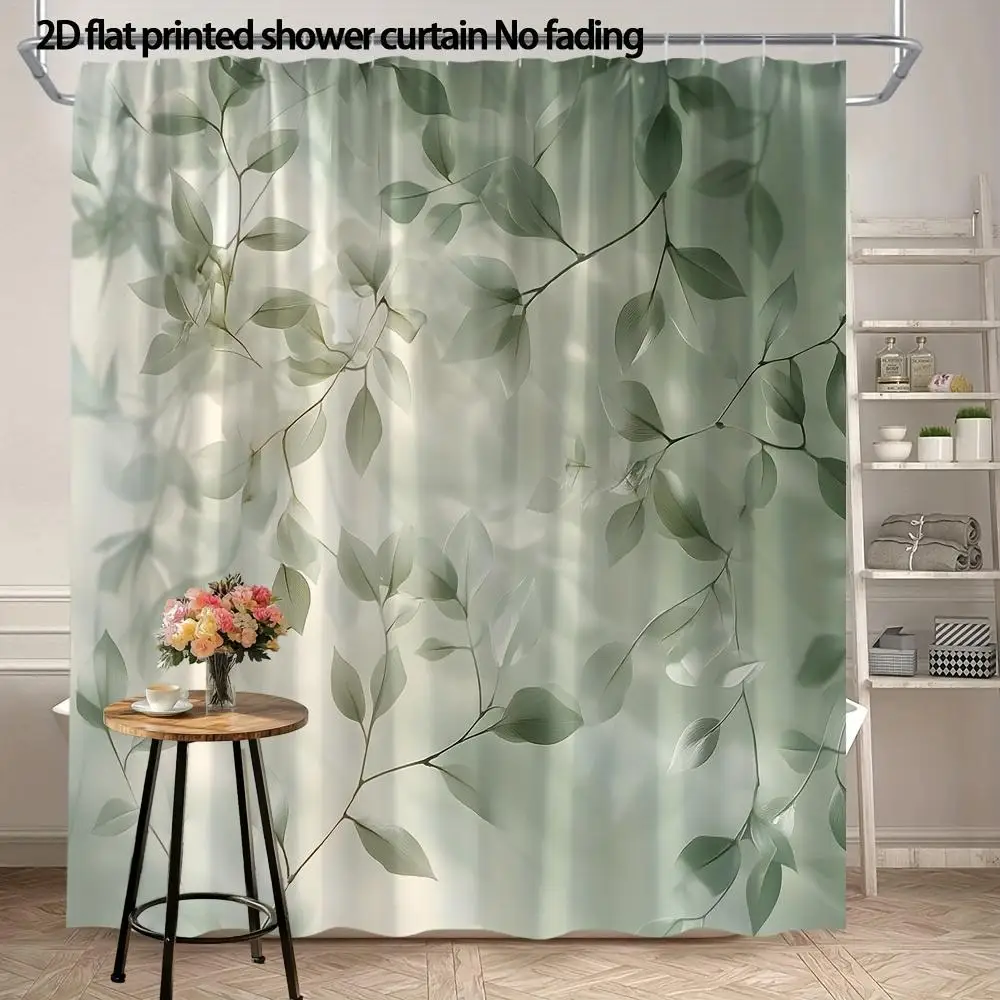 Waterproof Botanical Greenery Shower Curtain Tropical Leaves Print for Bathroom Decor Modern Spa Style Natural Home Accent