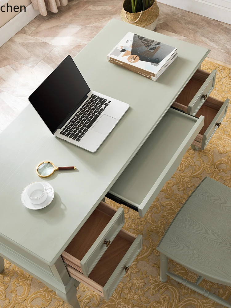 ZML Pastoral Style Writing Desk Vintage Office Desk and Chair Set Desktop Work Computer Desk