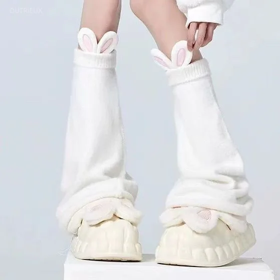 Japanese Women Lolita Kawaii Rabbit's Ears Leg Warmers Socks Cute Grunge Knitted ​Harajuku Socks Y2k Aesthetic Long Winter Foot