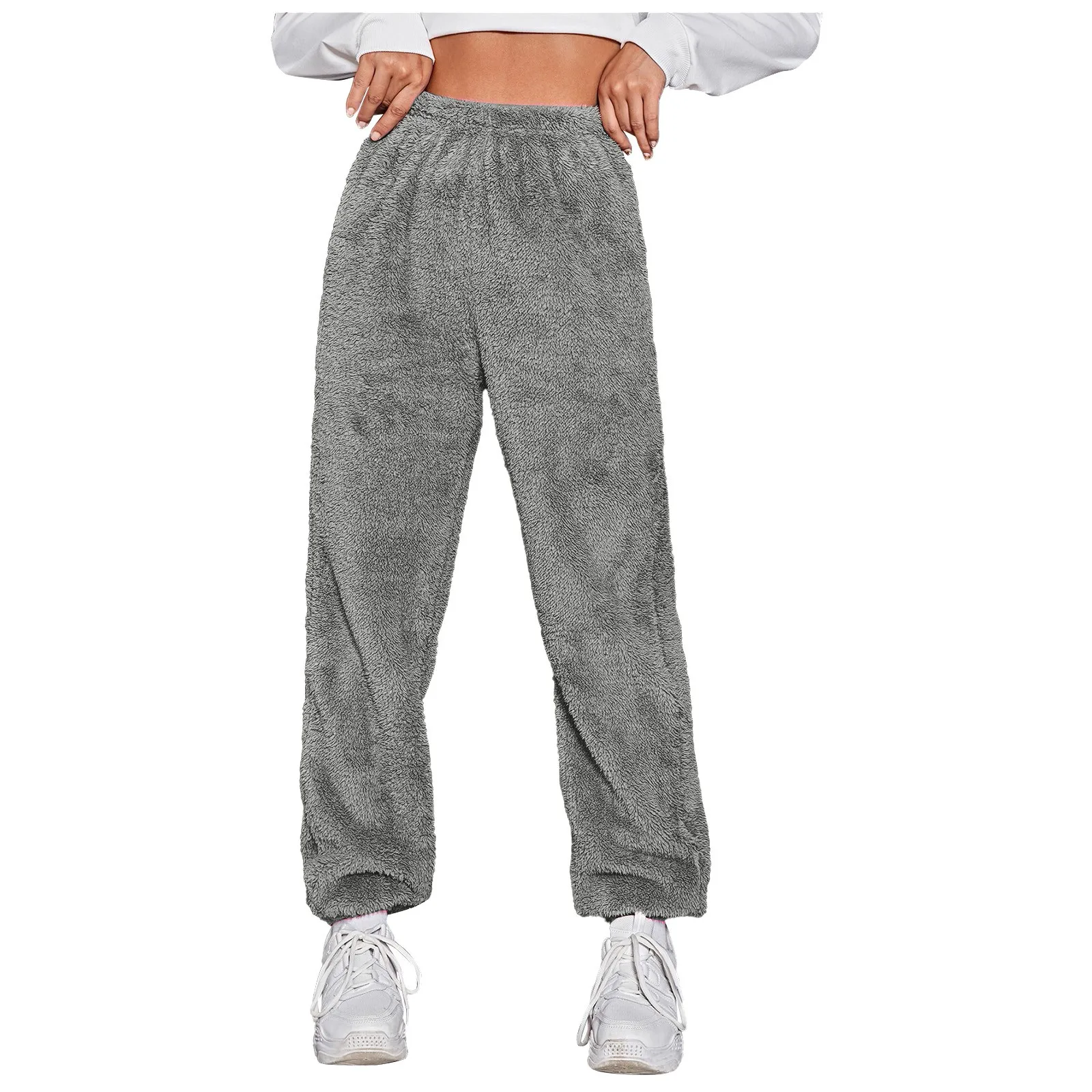 

Women Keep Warm Thick Fleece Trousers Wide Leg Loose Sweatpants Winter Straight Pants Solid Plush High Waist Casual Trousers