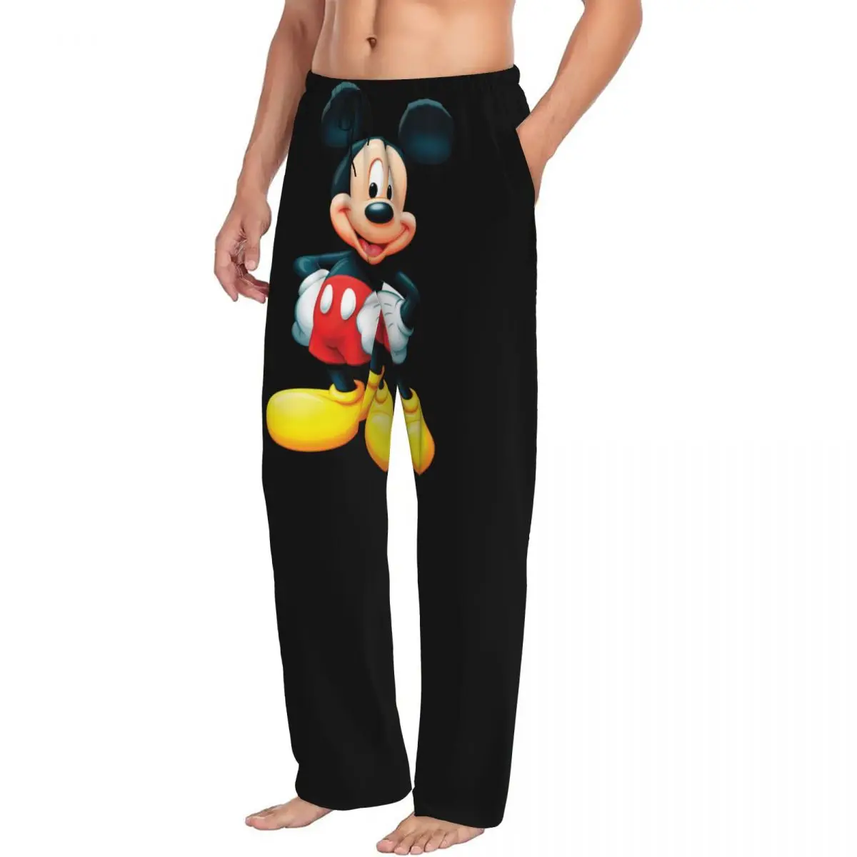 Pantalones de pijama con estampado personalizado de Mickey Mouse y Minnie de Disney para hombre, ropa de dormir con bolsillos