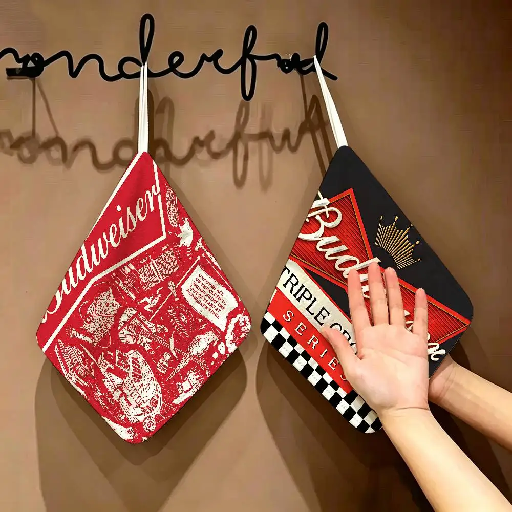 Classic Beer Brand B-Budreiser Hanging Kitchen Towel, Polyester Cotton Material, Multipurpose Hand Wiping Towel For Family