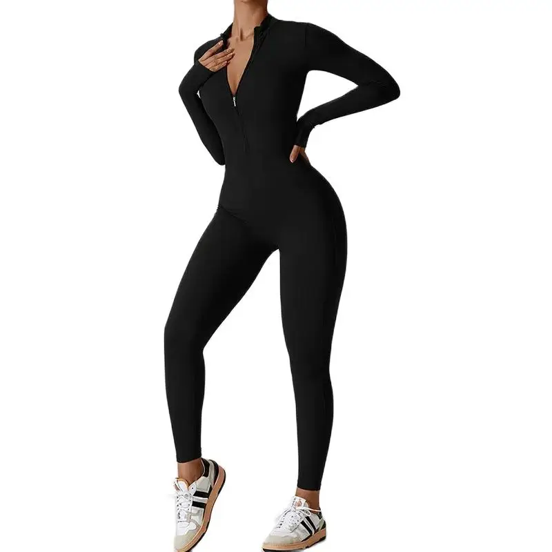 Women Jumpsuits One-Piece Suit Zipper Long Sleeved Yoga Set Gym Push Up Workout Clothes Fitness Bodysuit Tight fitting Tracksuit