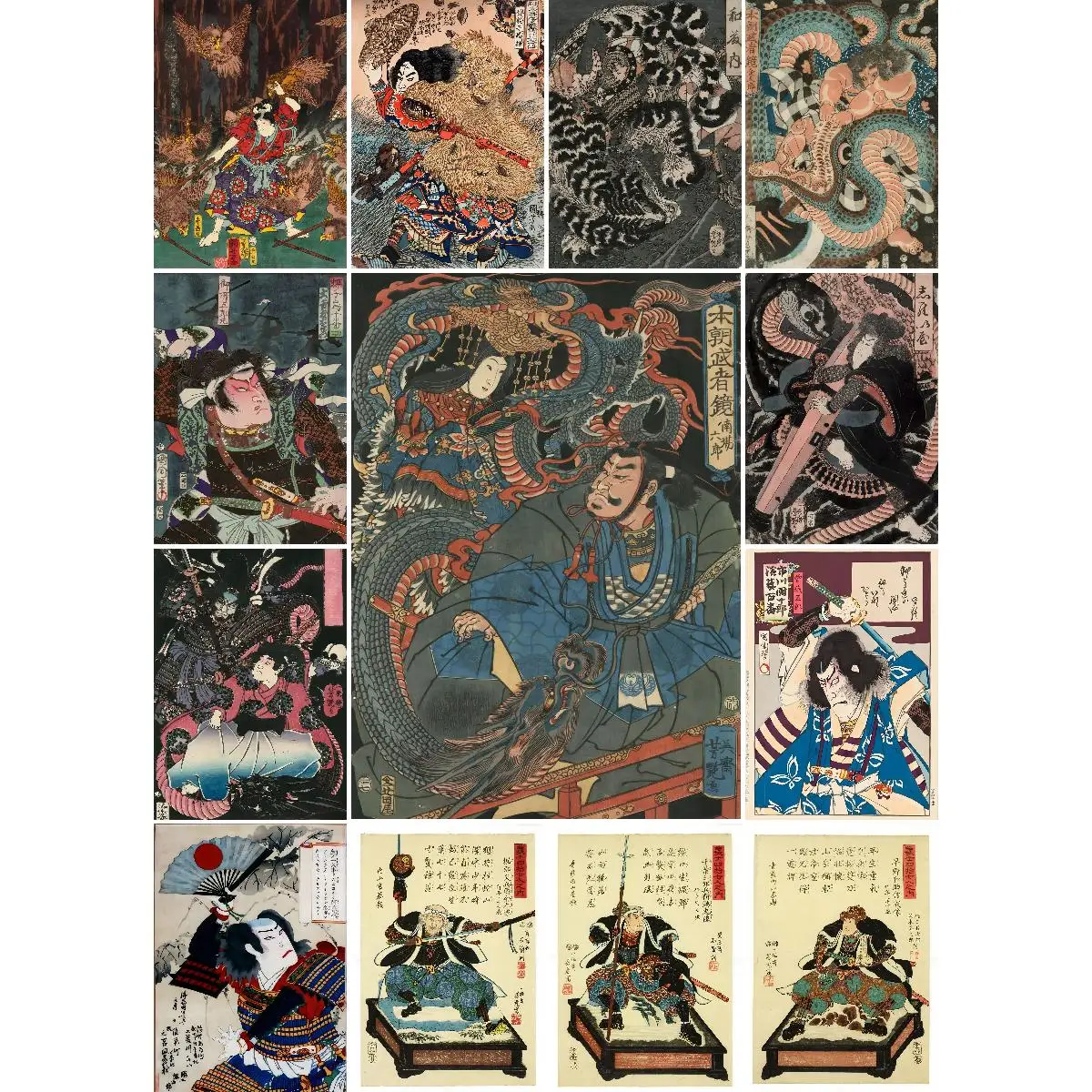 Japanese Ukiyoe Samurai Wall Art Poster  Asian Inspired Home Decor Prints from the Passion Collection