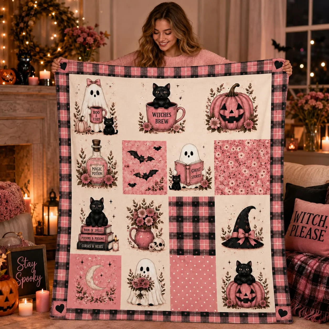 Halloween Quilt Blanket, Ghost Blanket Pumpkin Throw, Cozy Fall Blanket, Spooky Season Decor, Fall Farmhouse Bedding, Halloween Gift