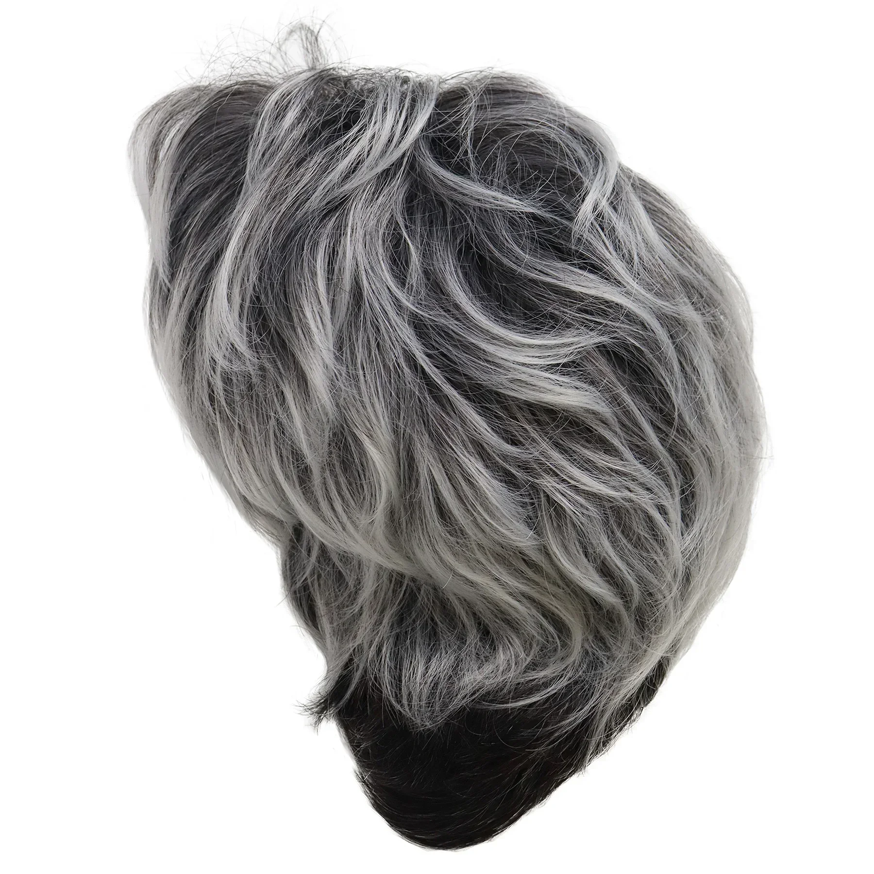 GNIMEGIL Synthetic Short Wig for Men Black Mix Grey Wig with Bangs Curly Hairstyle Natural Pixie Cut Wig Cosplay Heat Resistant