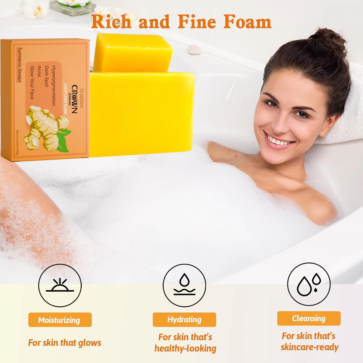 Turmeric Soap For Dark Spot Skin Whitening Facial Body Hand Make Soap Bar Deep Cleaning Ginger Moisturizing body wash free ship