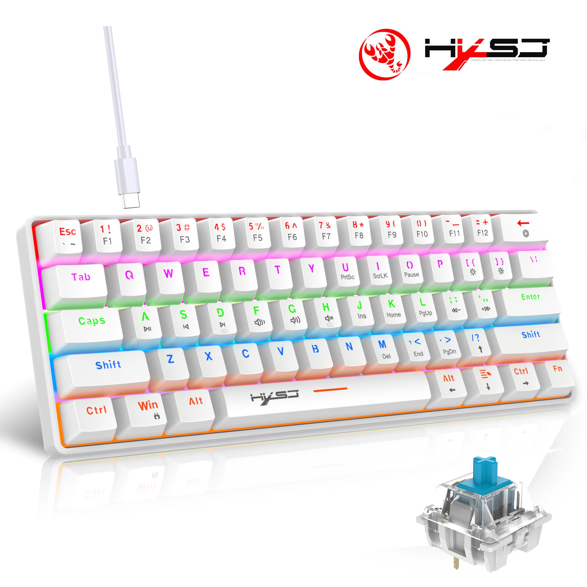 60% Gaming Mechanical Keyboard,Ultra Compact Mini 61 Key with Blue Switches Wired Keyboard,for Windows Laptops and PC Gamer