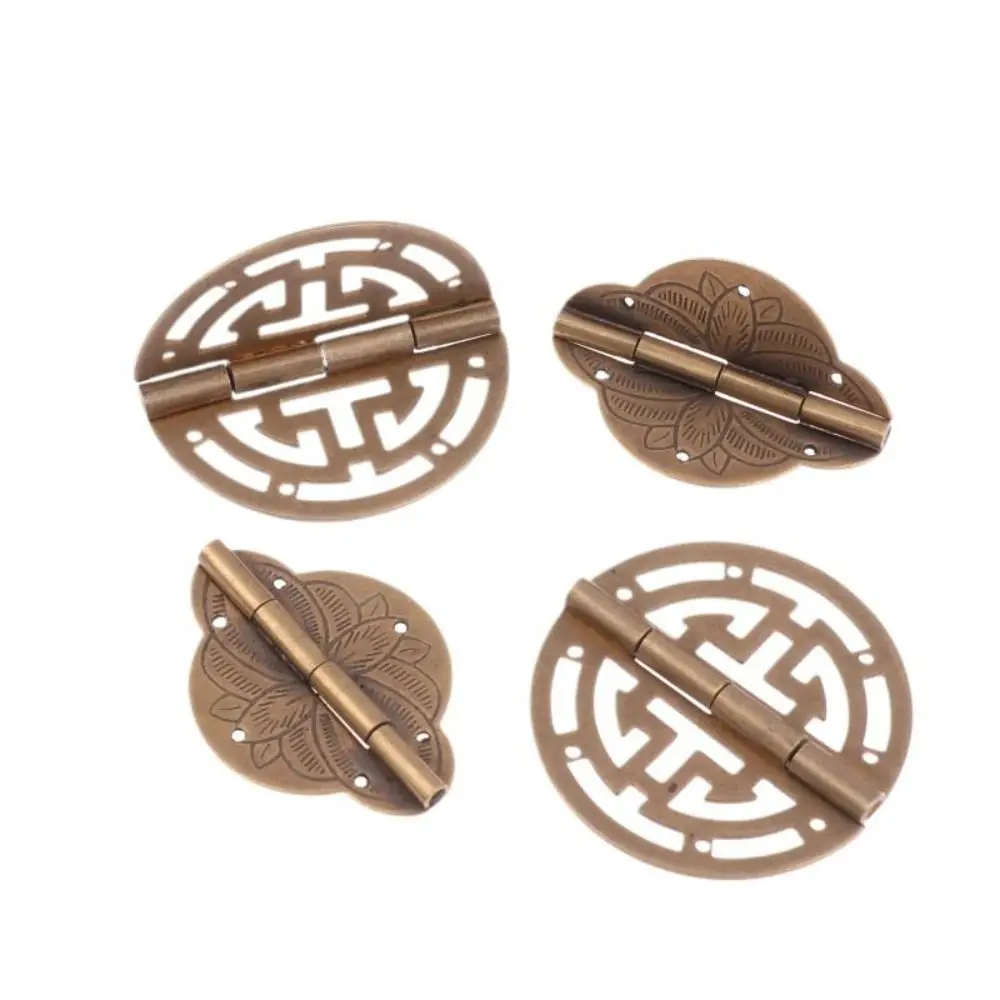 Round Plate Design Brass Hinge Openwork Floral Pattern Furniture Hinge Easy to Install Screw Holes Cabinet Hinge Cabinet Door