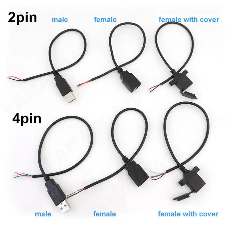 30cm 2 Pin 4 core USB 2.0 A type male Female Connector Jack Power repair charging deta Cable Cord Extension wire 5V Adapter S24