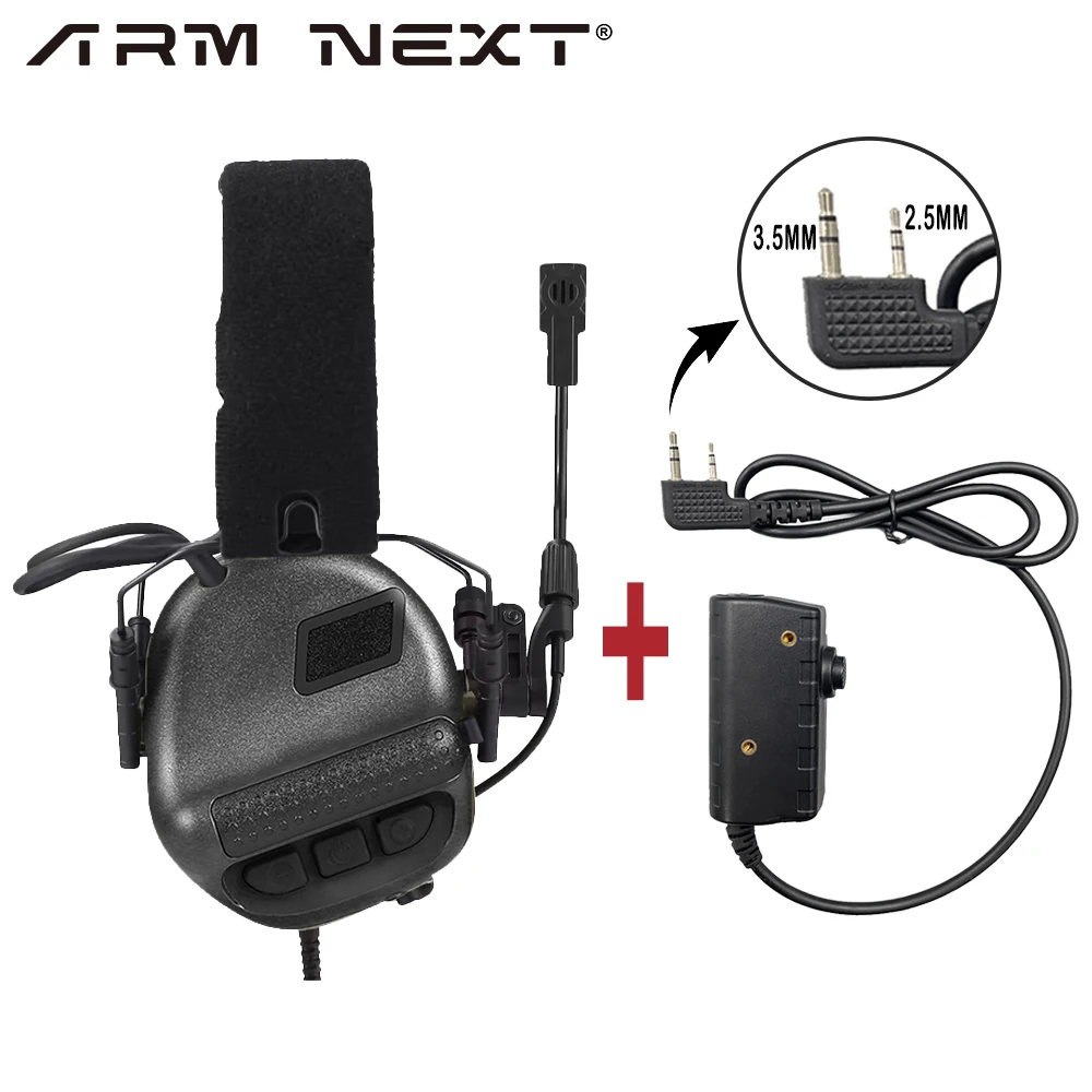 Imagem -03 - Arm Next Tactical Headconjunto e Adaptador Ptt Grupo Rádio Comunicação Auscultadores Cancelamento de Ruído Ativo Fotografar com Microfone