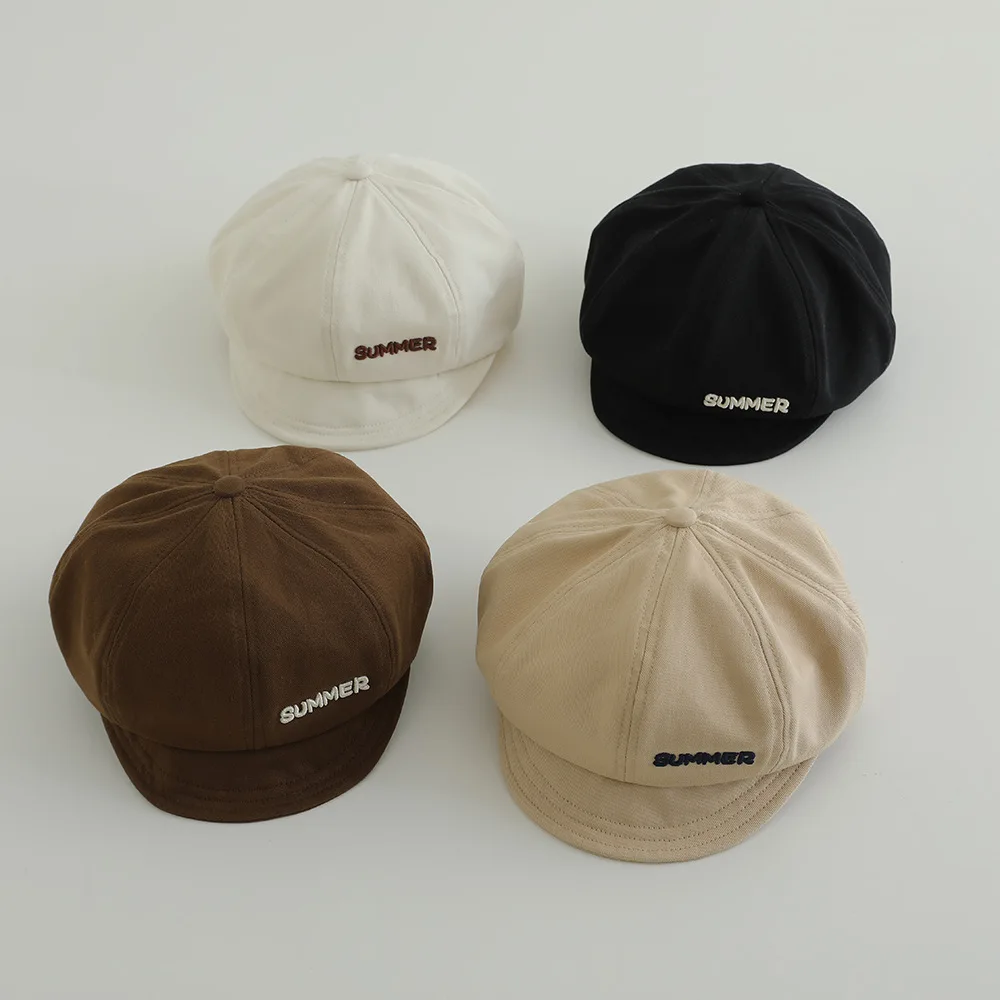 

Summer Children Beret Fashion Retro Octagonal Hat 1-6year Kids Pumpkin Hats Solid Color Baby Artist Painter Cap Sunshade Visors