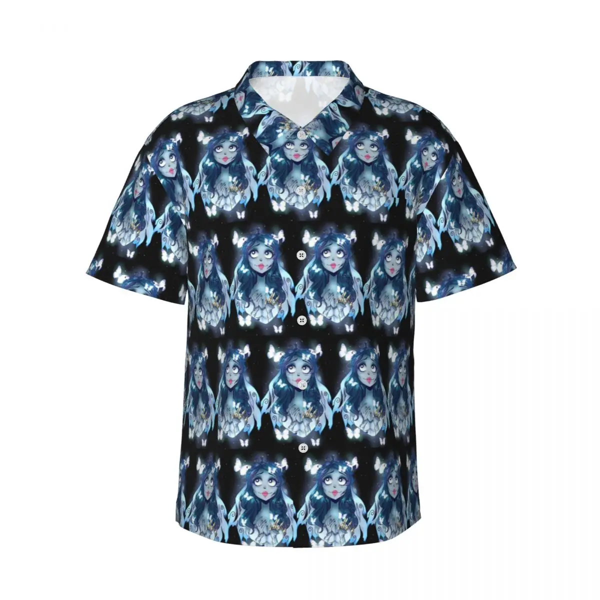 

Halloween Film Corpse Bride Ghost Tim Burton Men's Shirts Hawaiian Short Sleeve Shirt Funny Lapel Tops for Summer Beach
