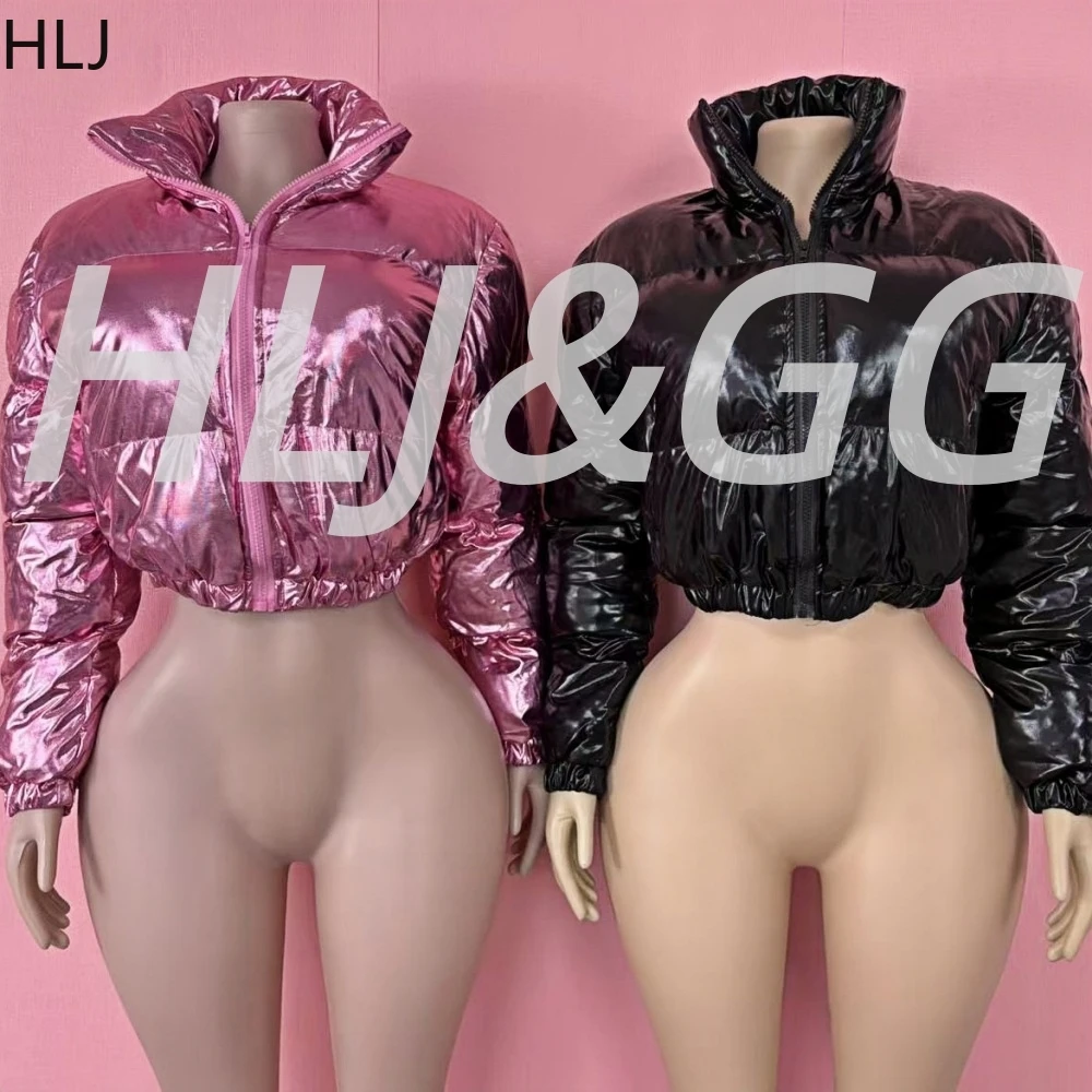 

HLJ осень-зима пуховик укороченная хлопковая куртка женская с воротником-стойкой на молнии с длинным рукавом теплая парка верхняя одежда жилеты пальто 2025 новинка