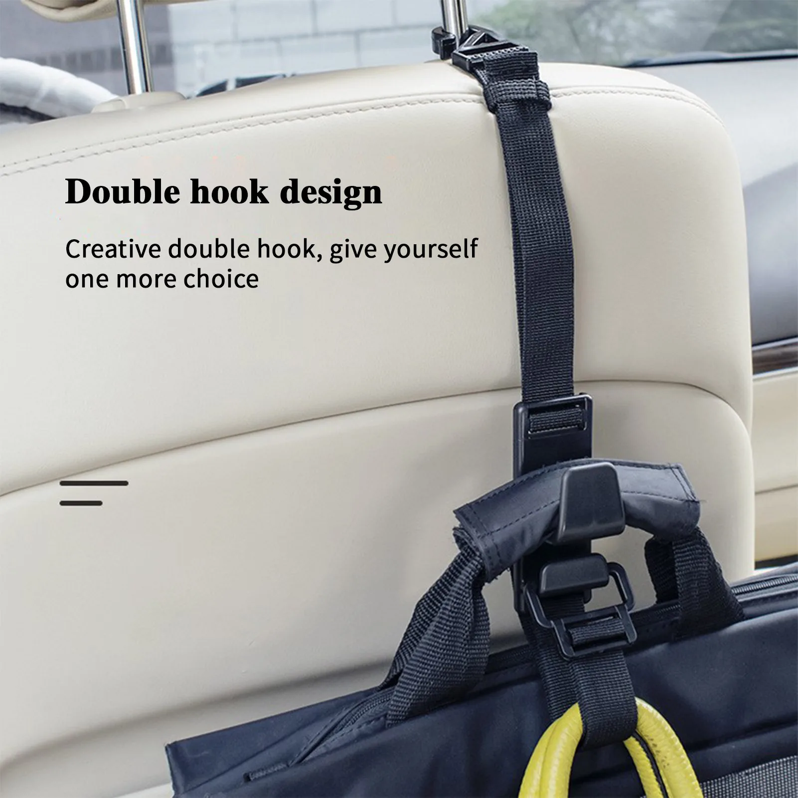 Car Seat Headrest Hooks Auto Back Seat Double Hook Organizer Hanger Storage Holder With Strap Car Interior