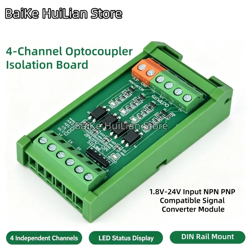 1pcs/lot MCU PLC 4-channel optocoupler voltage signal isolation board npn to pnp signal converter