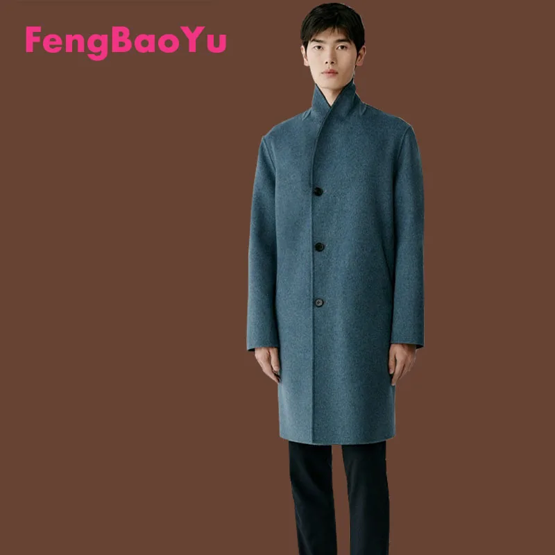 Double-sided Wool Autumn and Winter Men's Coat Blue Fur Coat Youth Fashion Light Luxury Men's Outdoor Business Leisure High-end