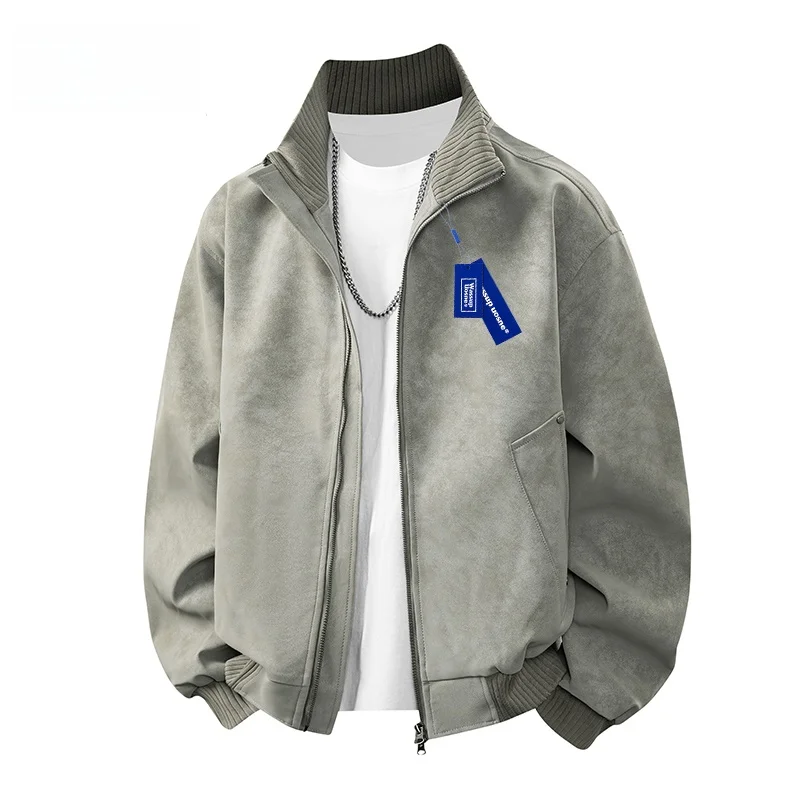 

WASSUP Men's Retro Sle Dyed Suede Jaet Loose Fit ort Zipper Closure Warmth Motorcycle Vest Stand Collar PU Leather Coat