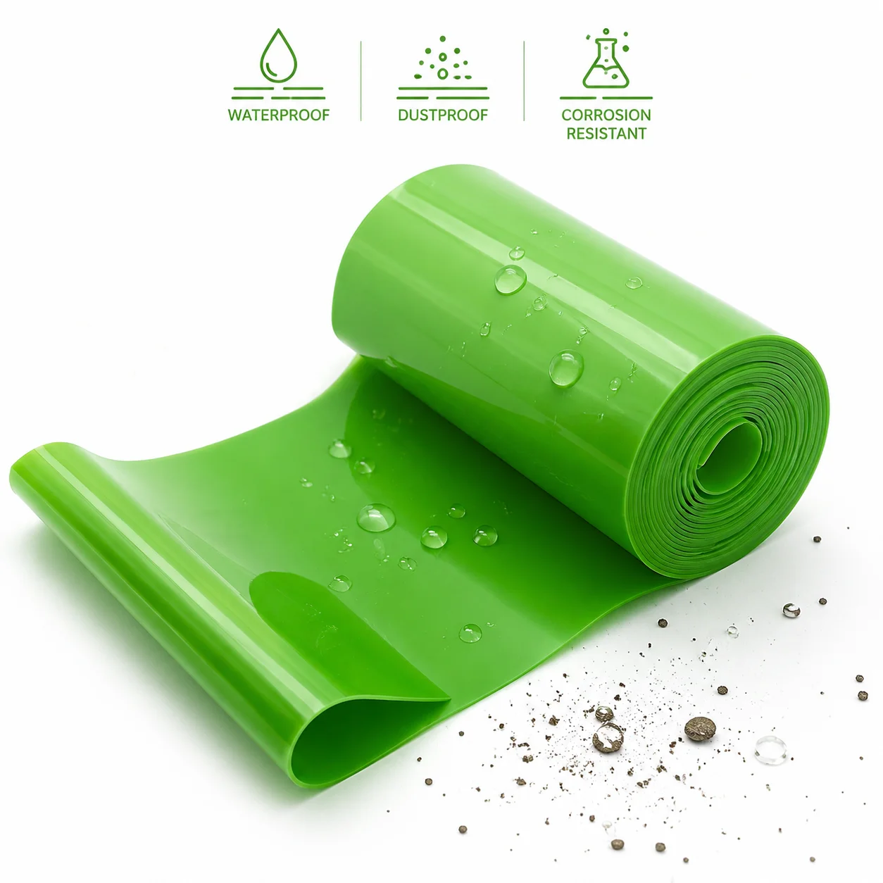 1/2/3/5/10M Green PVC Heat Shrink Tube Width 30~300mm Flame retardant insulated battery wrapped protective tube