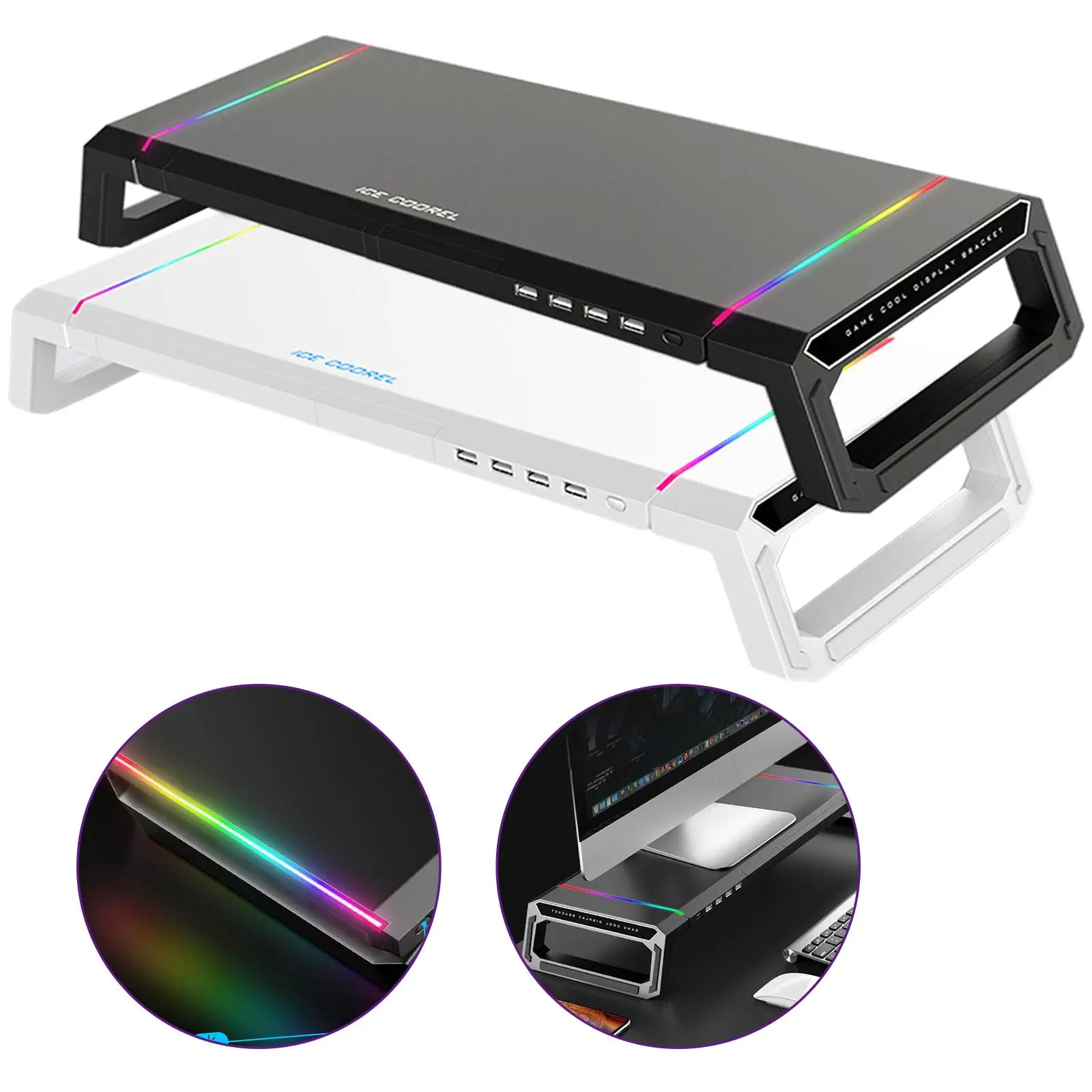 Desktop-Computer Monitor Stand Riser Halterung RGB 4 USB-Tastatur ablage