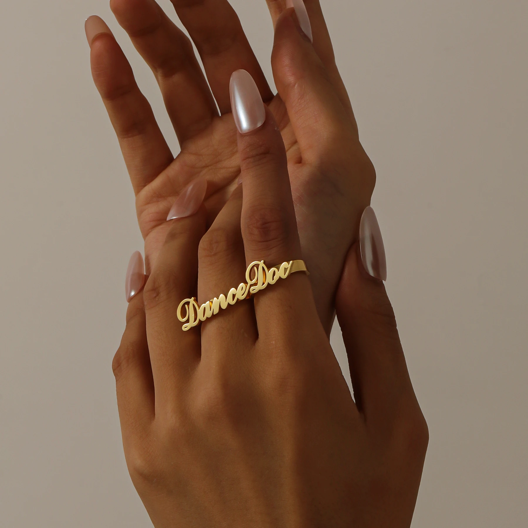 Custom Nameplate 2 Finger Rings For Women Personalized stainless steel jewelry Custom Double Ring with Name For Couple Christmas