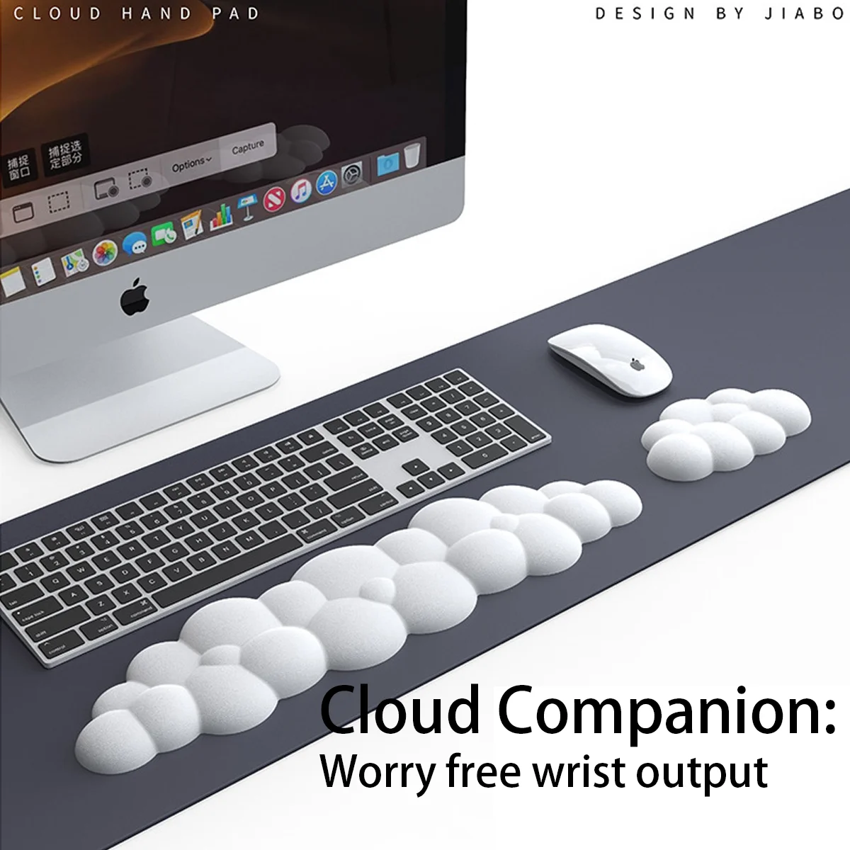 Cloud-shaped Wrist Rest Pad, Made of Soft PU Material, with a Non-slip Rubber Base and Memory Foam, Suitable for 100-key, 87-key