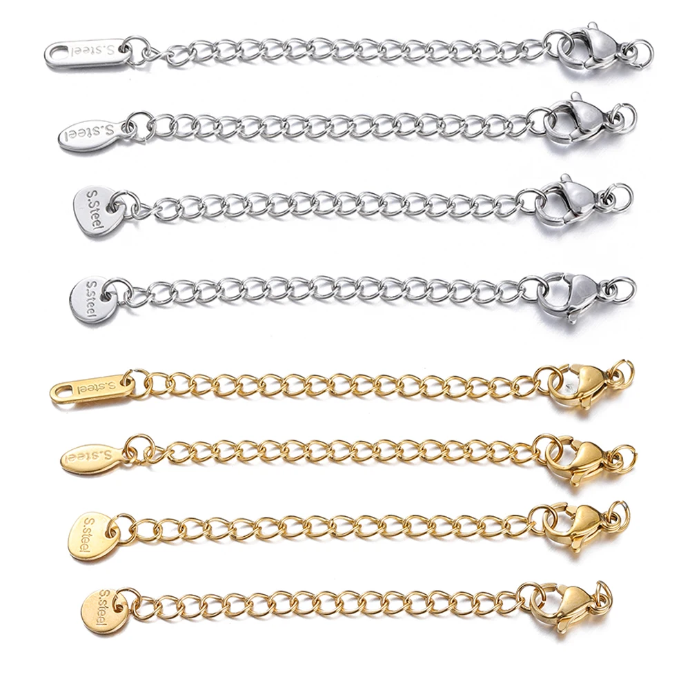 10/50pcs Stainless Steel Extended Extension Tail Chain Lobster Clasps Connector for Bracelet Necklace DIY Jewelry Making Finding