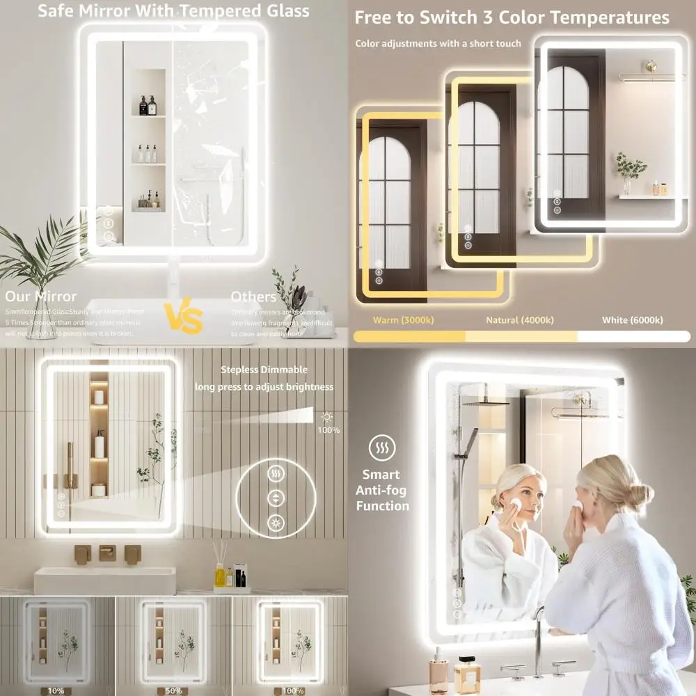 

Настенное LED-зеркало для ванной, 28x36, с сенсорным управлением, водонепроницаемое, из закаленного стекла, с регулировкой яркости, функцией антизапотевания и трехцветной подсветкой
