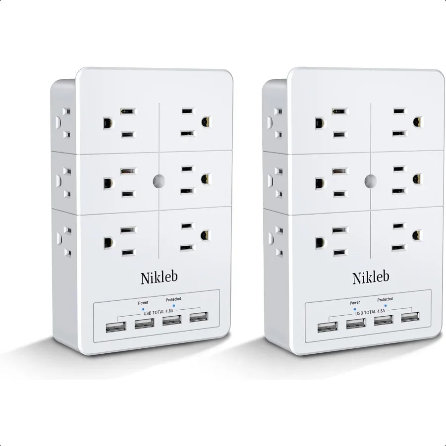 

Устройство защиты от перенапряжения, 2 шт., вилка с несколькими розетками и 4 настенными зарядными устройствами USB, многопортовые вилки общего разветвителя электрических розеток 4,8 А для