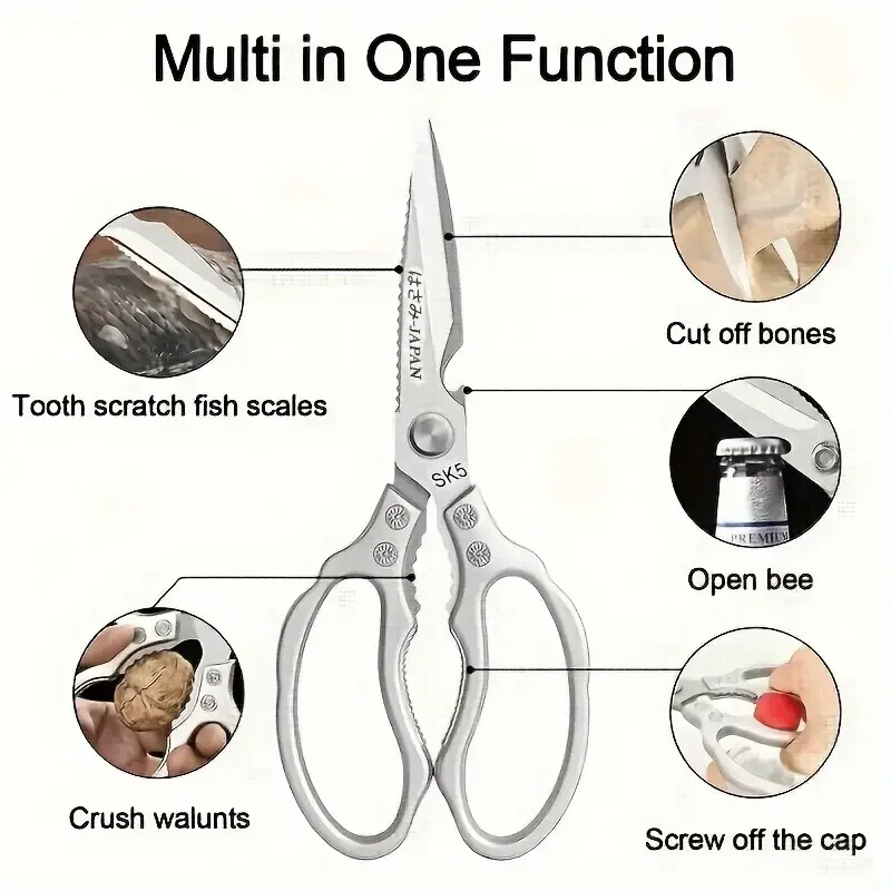 Kitchen Shears Heavy Duty Scissors Bone Special Scissors All-steel Kitchen Household Strong Multifunctional Cut Meat Scissors