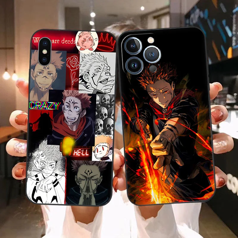 Soft Phone Cases For iphone 16 15 14 13 12 11 Pro XS Max Mini XR 7 8 Plus 16Pro Ryomen Sukuna Jujutsu Kaisen Black Matte Cover