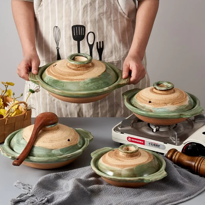 Korean Creative Color Blocking Earthenware Soup Pot Simple Clay Saucepan Ceramic Casserole Kitchen Cooking Pot Home Cookware